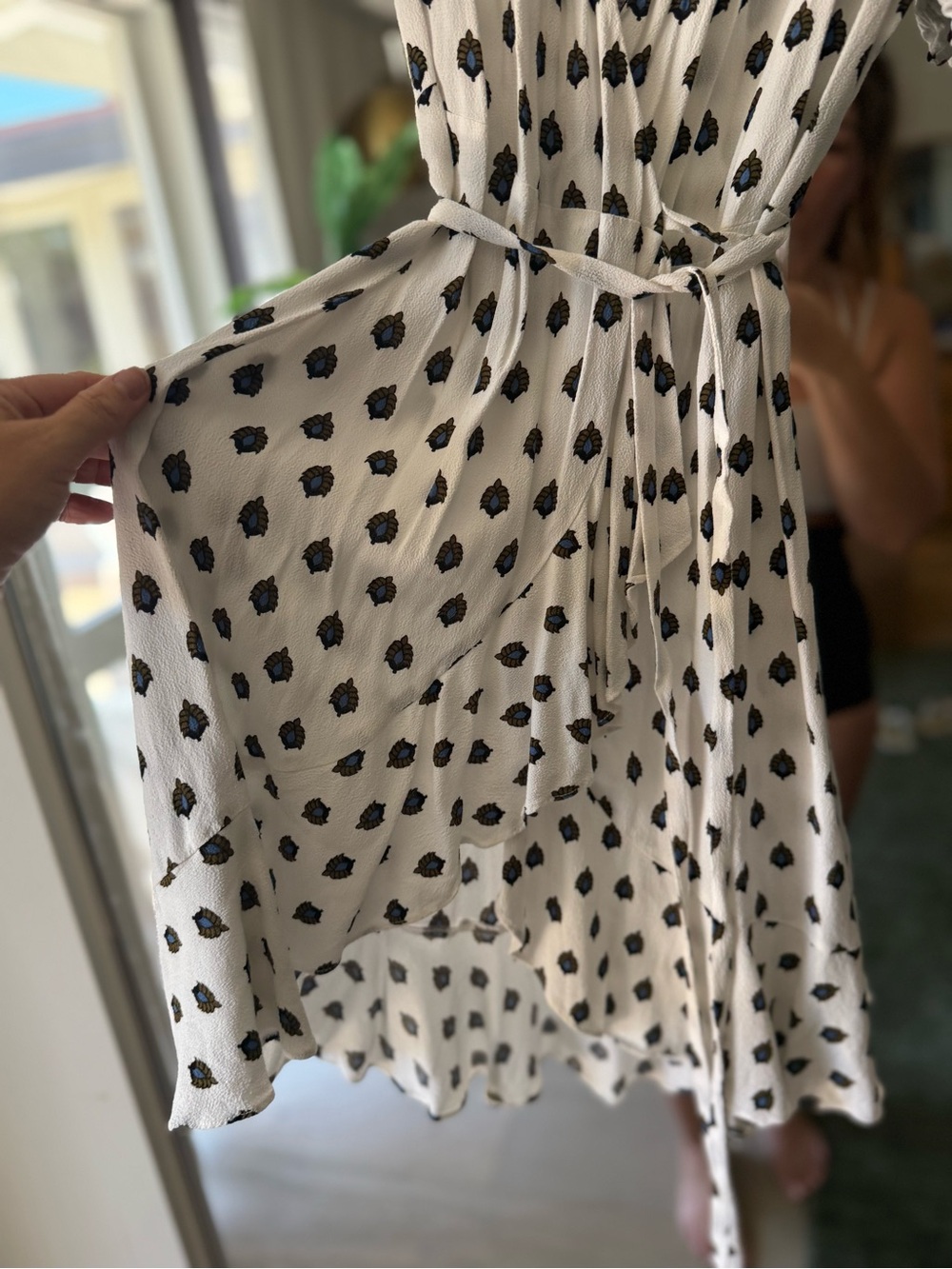 Diane Von Furstenberg Cream Wrap Dress with Black Diamond Print - Picture 2 of 5
